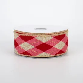 1.5" Argyle Plaid Ribbon: Pink, Red, Natural (10 Yards)