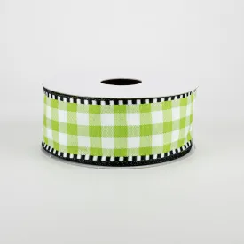 1.5" Dashed Edge Check Plaid Ribbon: Green & White (10 Yards)