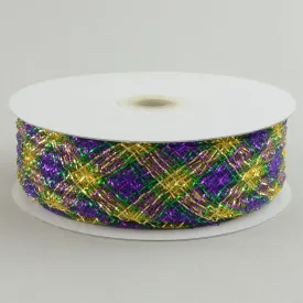 1.5" Deco Flex Mesh Ribbon: Purple/Green/Gold Plaid (30 Yards)