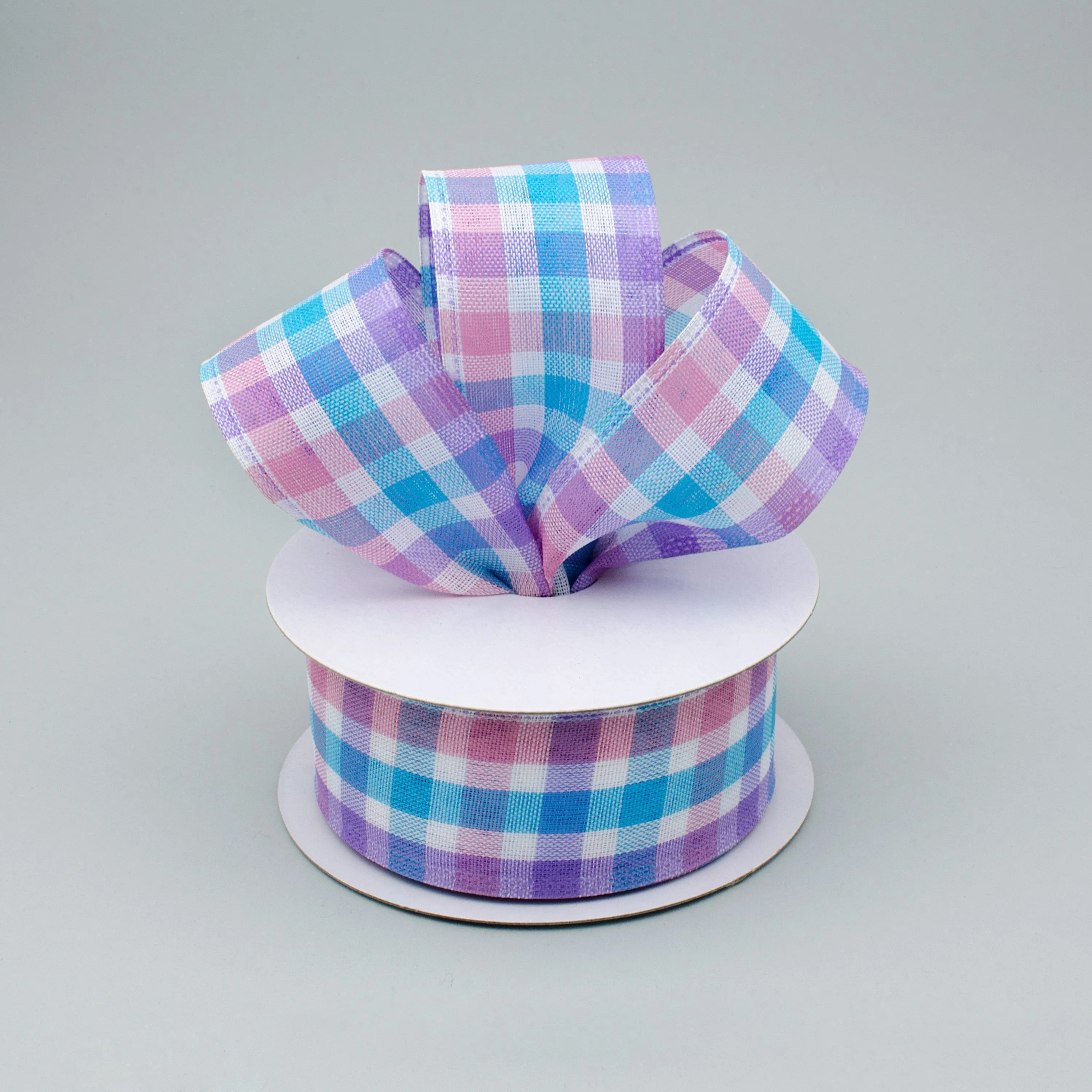 1.5" Faux Linen Check Ribbon: Pink, Blue & Lavender (10 Yards)