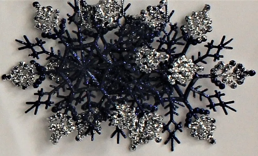 3-Pack of Glitter Snowflake Ornaments (Navy/White/Light Blue/Silver)