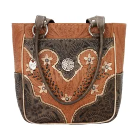 American West Womens Desert Wildflower Natural Tan Leather Shoulder Tote Bag