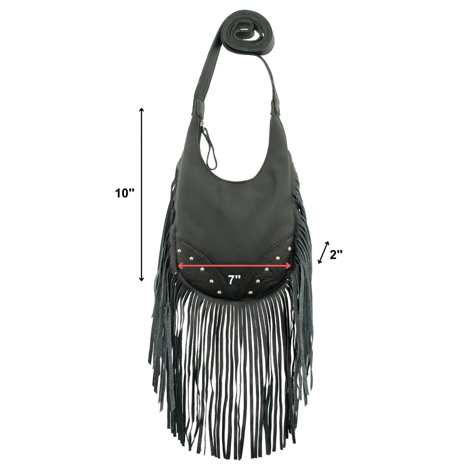 American West Womens Fringed Cowgirl Hobo Black Leather Crossbody Bag