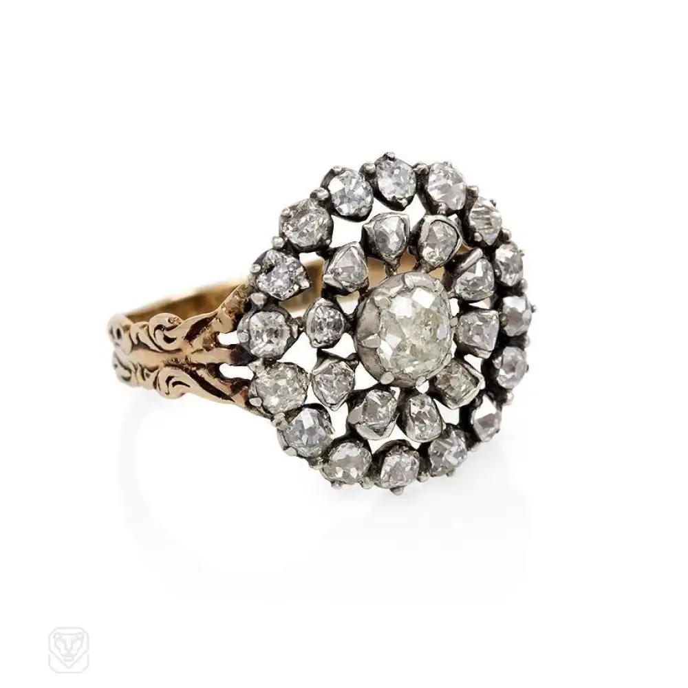 Antique open cluster diamond ring