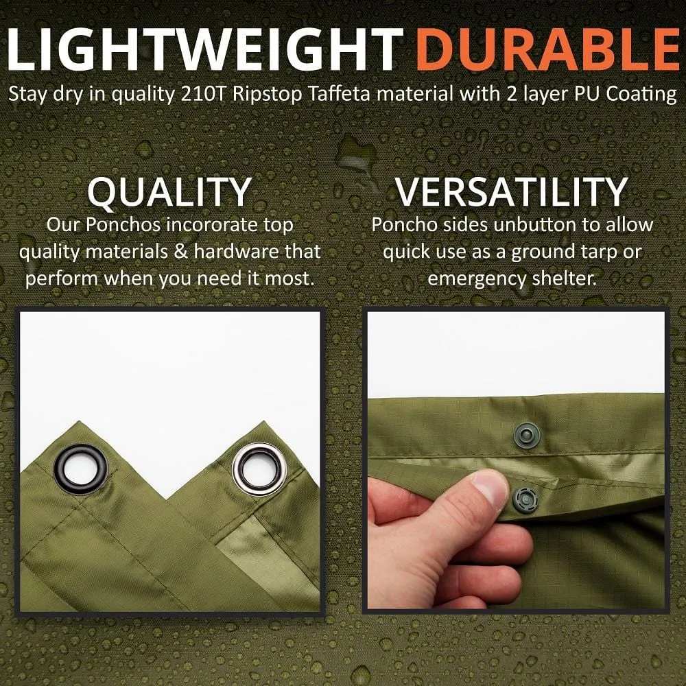 Arcturus Lightweight Waterproof Rain Poncho - Olive Green