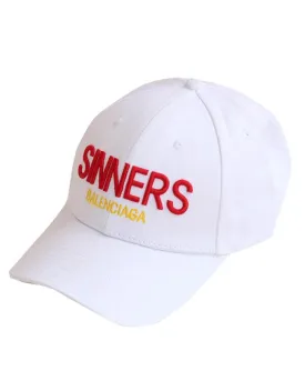 Balenciaga White 'Sinners' Embroidered Cotton Twill Baseball Cap