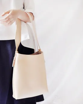 Beige Leather Women Tote Bucket Bag Shoulder Bag For Women