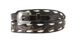 Black Floral Tooled Hatband with Buck Lace