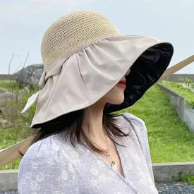 Black Rubber Beach Hat Sun Hat Female Summer Hollow Straw Hat