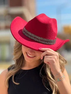 C.C. MAGGIE COWBOY HAT BURGUNDY WITH GLITTER BAND