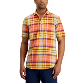 Club Room Men's Orange Poppy Popover Button Up Shirt, Park Avenue Plaid!