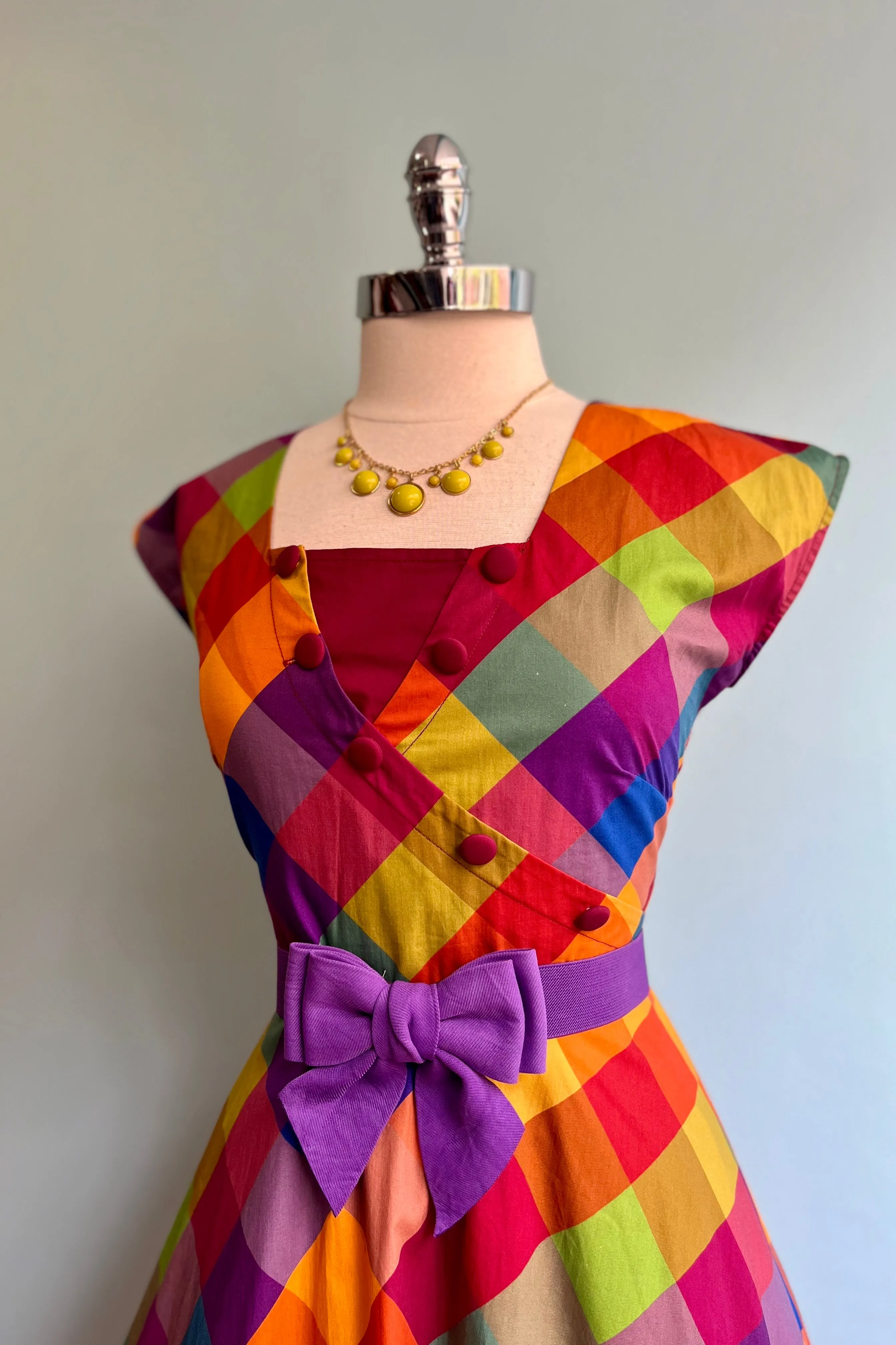 Cotton Madras Rainbow Cap Sleeve Dress