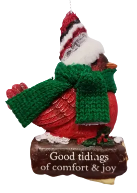 Cozy Bird with Green Scarf and Santa Hat Ornament 3"- Good Tidings of Comfort & Joy