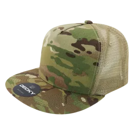 Decky 6304 - MultiCam 5-Panel Trucker Hat, Camo Flat Bill Trucker Cap