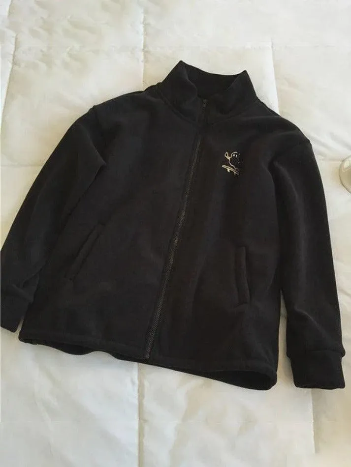 Embroidery Zip Up Fleece Jacket