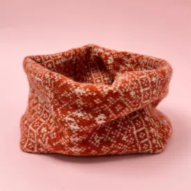 Fair Isle Snood. Orange rust and linen.