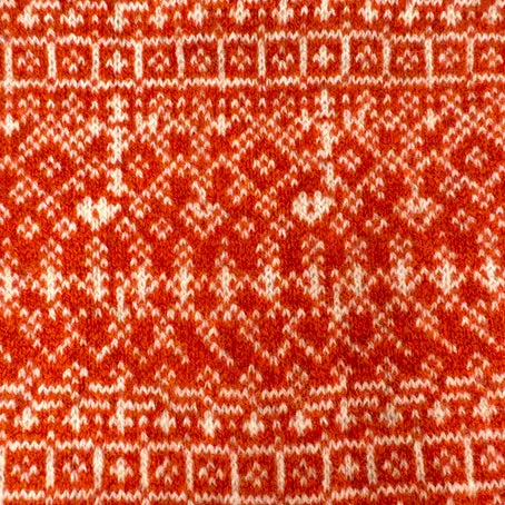 Fair Isle Snood. Orange rust and linen.