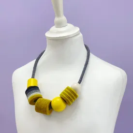 Felt bead necklace - mustard