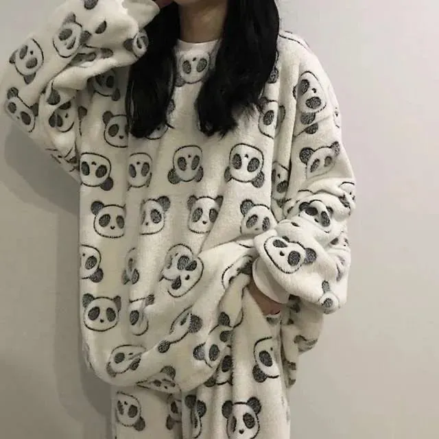 Getadme Cartoon Fleece Pyjama Flannel Anime Onesie Adults Animal Pajamas Set Women Men Warm Winter Bear Sleepwear Cosplay Halloween