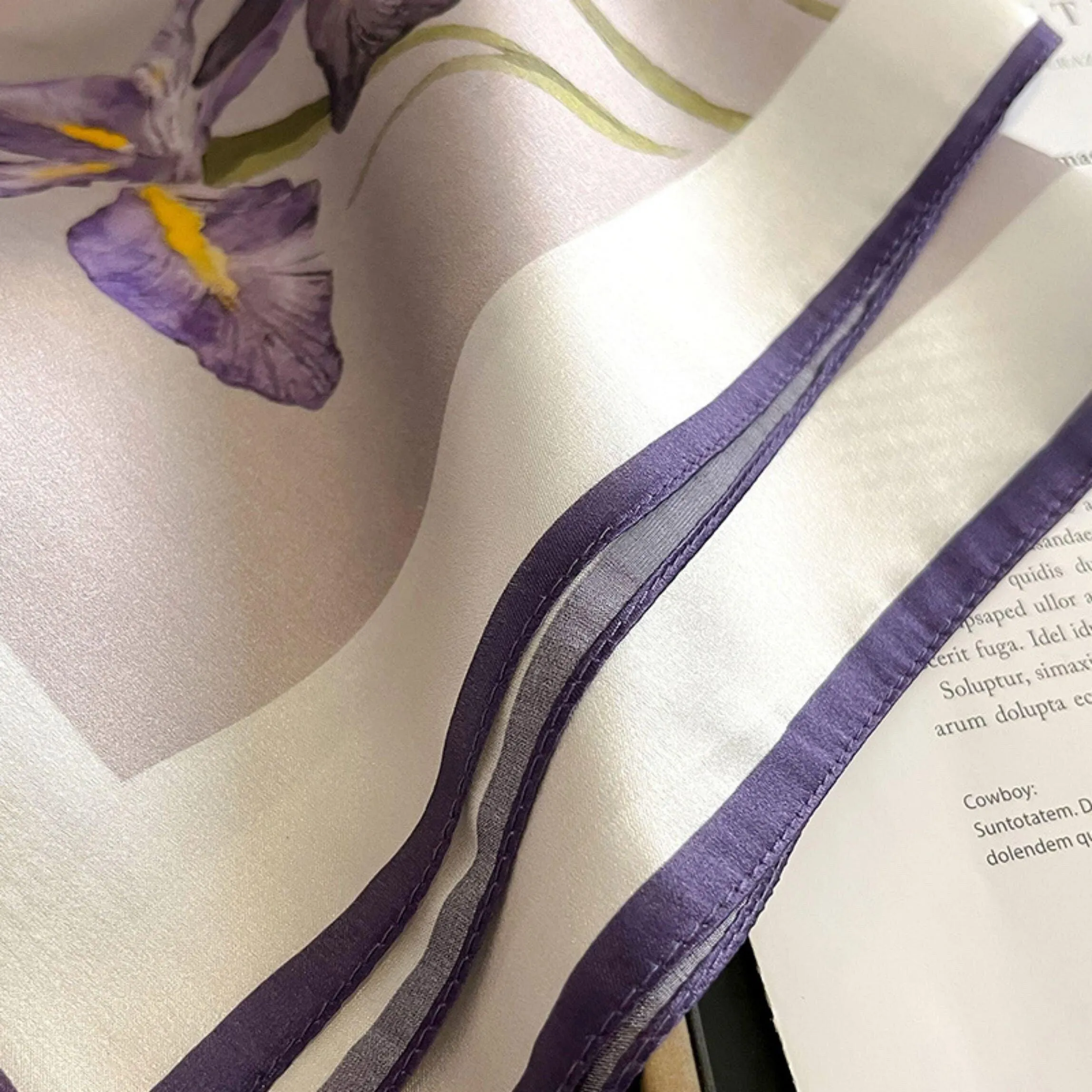 Purple Iris 100% mulberry Silk Scarf/Silk head scarf/Silk hair scarf/Silk neck scarf/Mother's Day Gifts/Bag Accessory/Gift for her