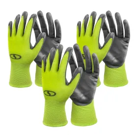 Sun Joe GGNP-S3-SJG Nitrile-Palm Reusable/Washable Gloves for Gardening, DIY Work, Cleaning, and More | Tactile | One Size Fits Most | 3-Pack (Green)