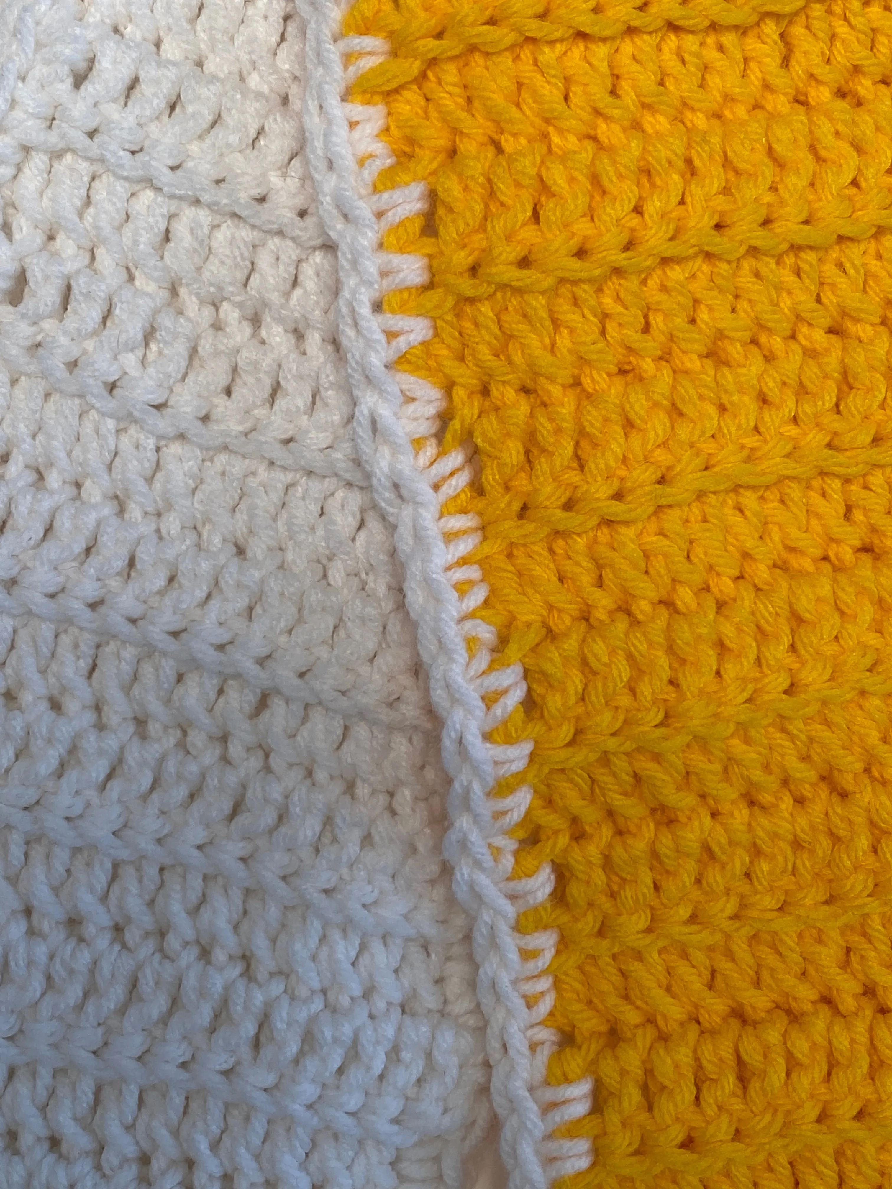 Vintage Handmade Crochet Yellow / White Scarf