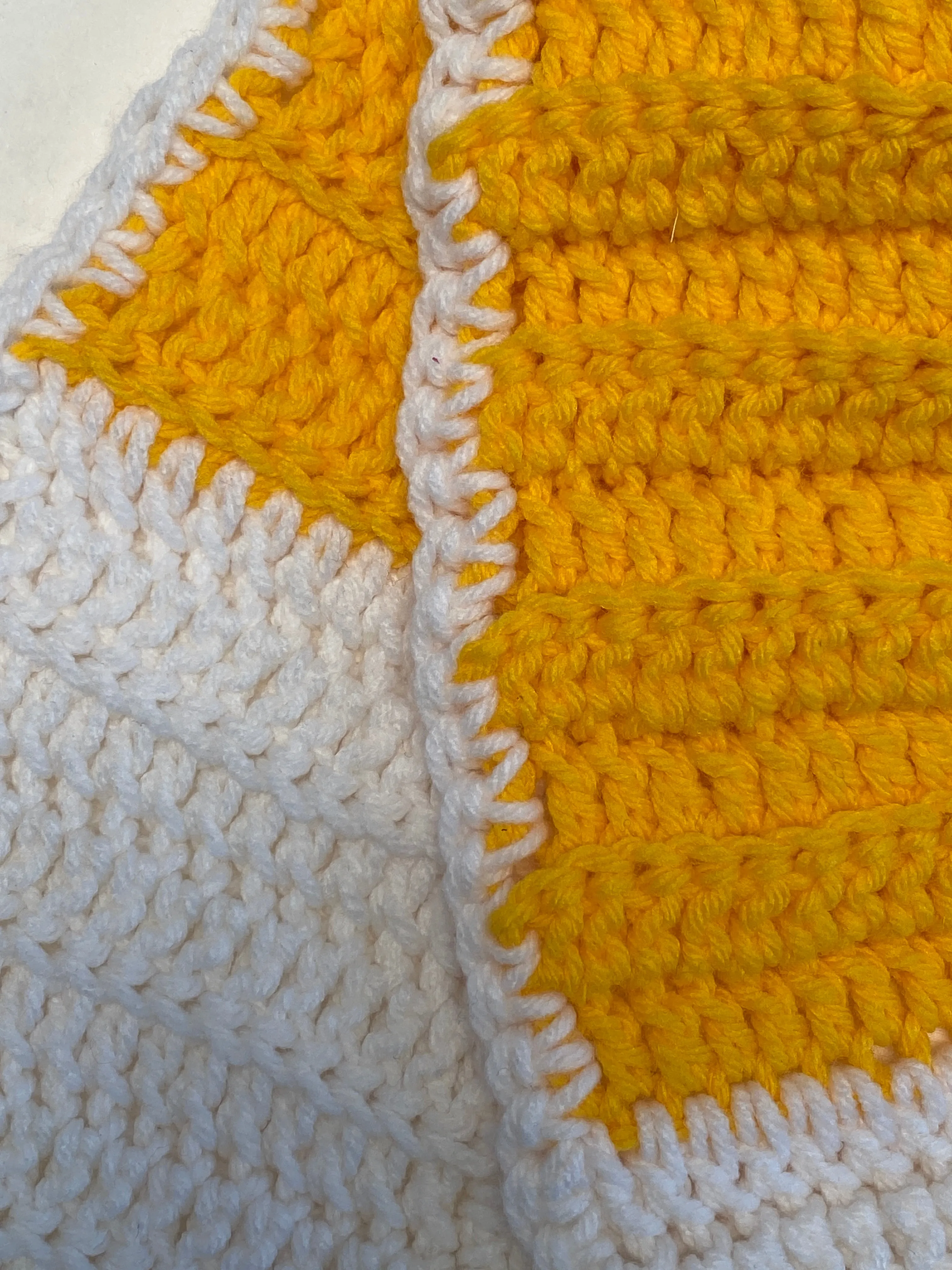 Vintage Handmade Crochet Yellow / White Scarf