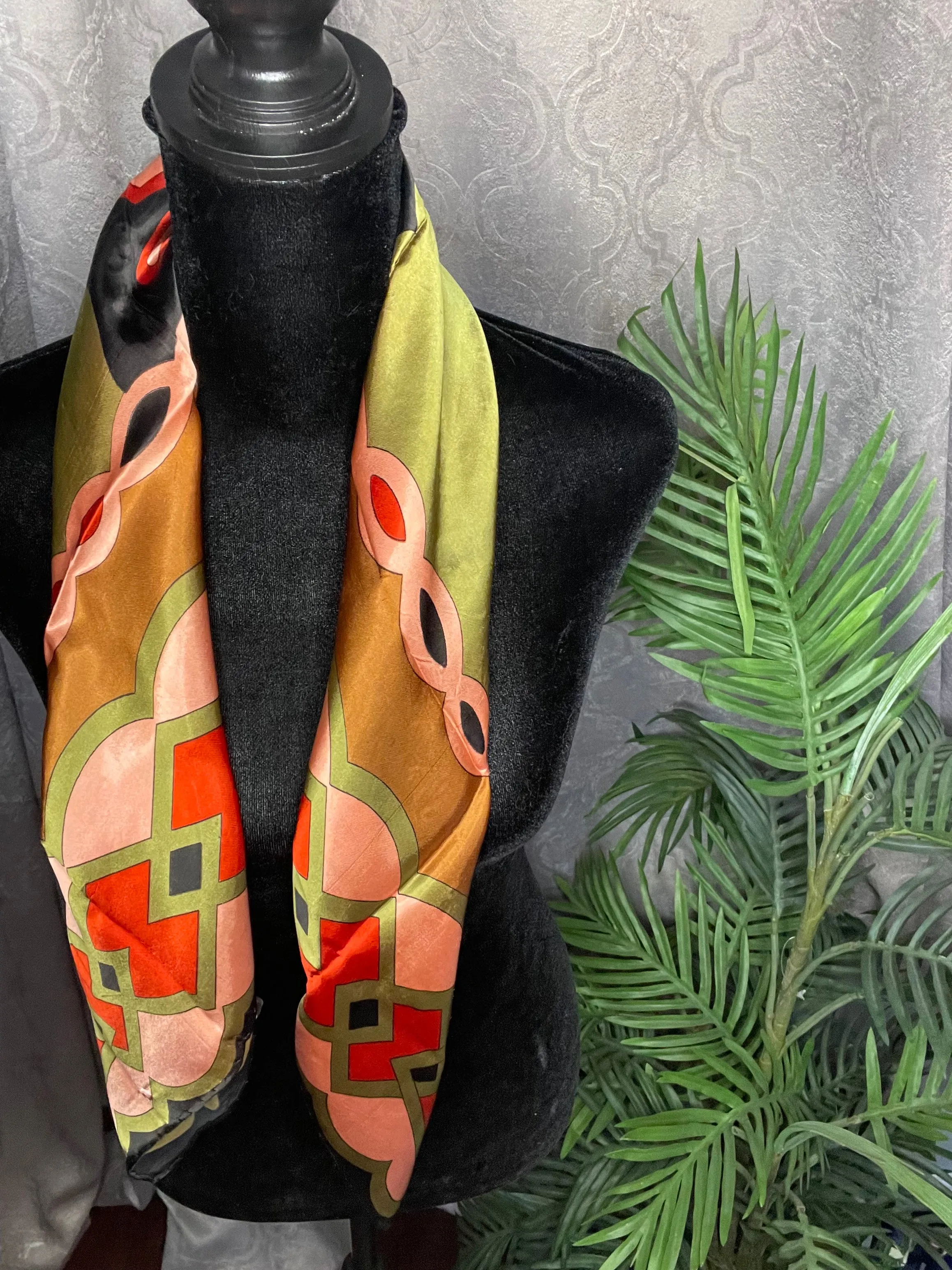 Vintage Square silk scarf, geomatric design