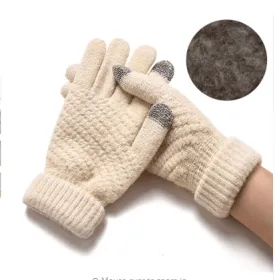 Women's Knitted Full Finger Gloves With Touch Sensitive Fingertips